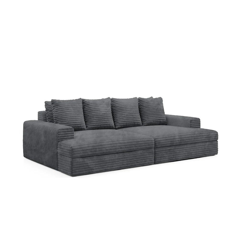 Canapé 4 places en velours côtelé épais gris foncé