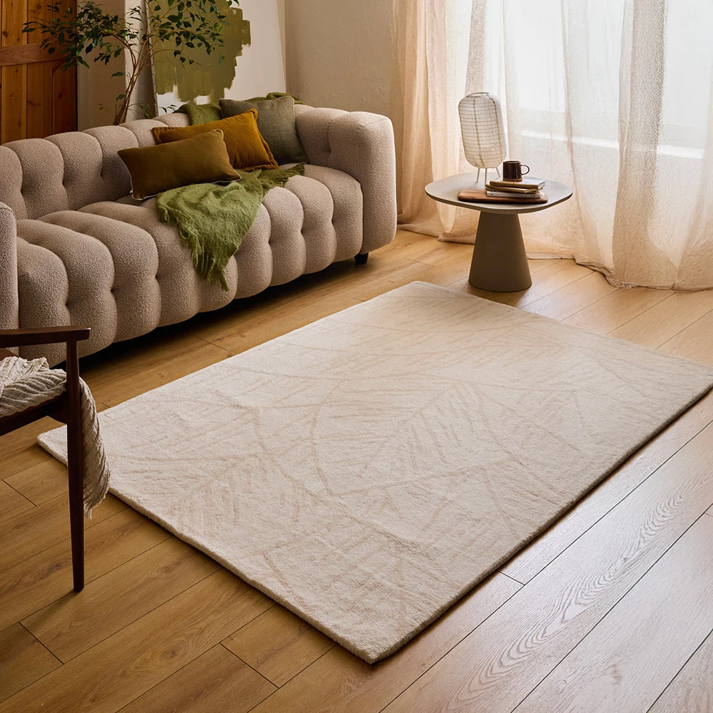 Tapis en laine feuillage - crème - 133x190 cm