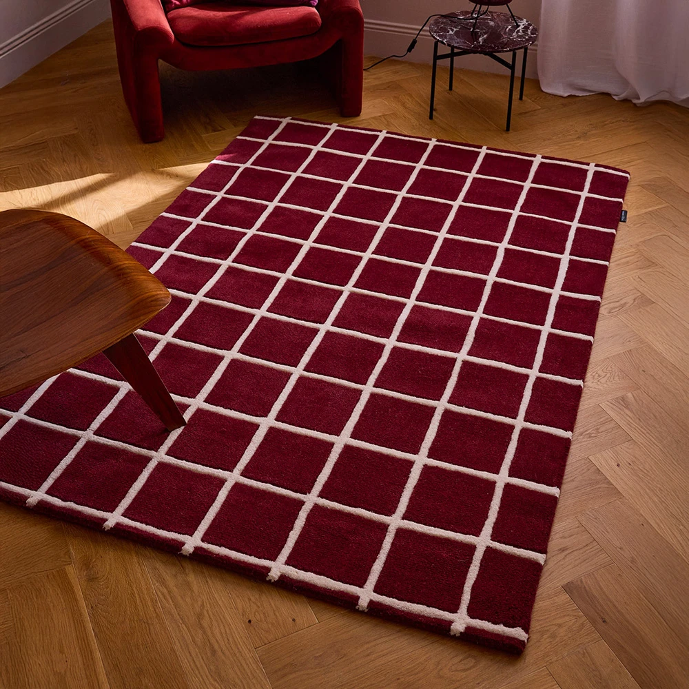 Tapis en laine linéaire - Bordeaux - 133x190 cm