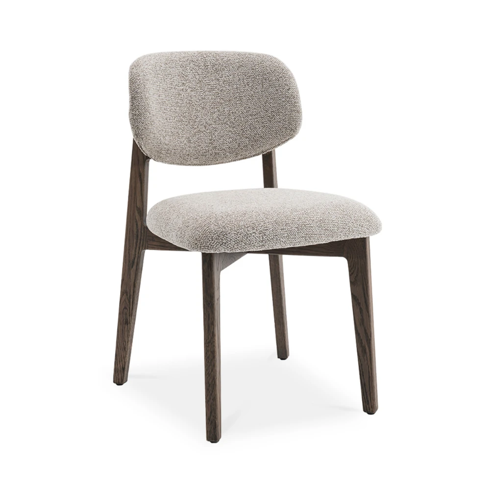 Chaise en tissu beige et chêne massif foncé
