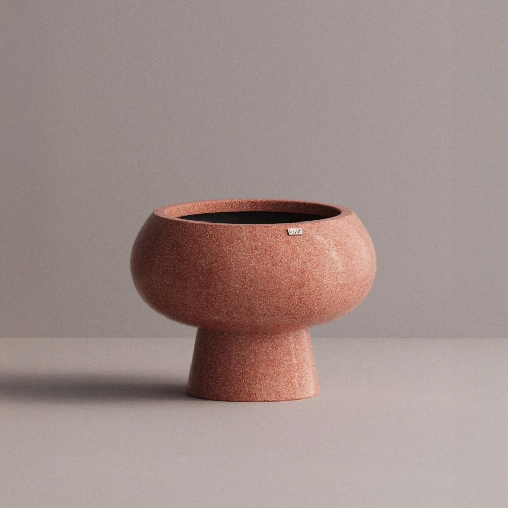 Pot de fleurs rouge en béton ultra-léger - Diamètre : 66 cm, Hauteur : 49 cm