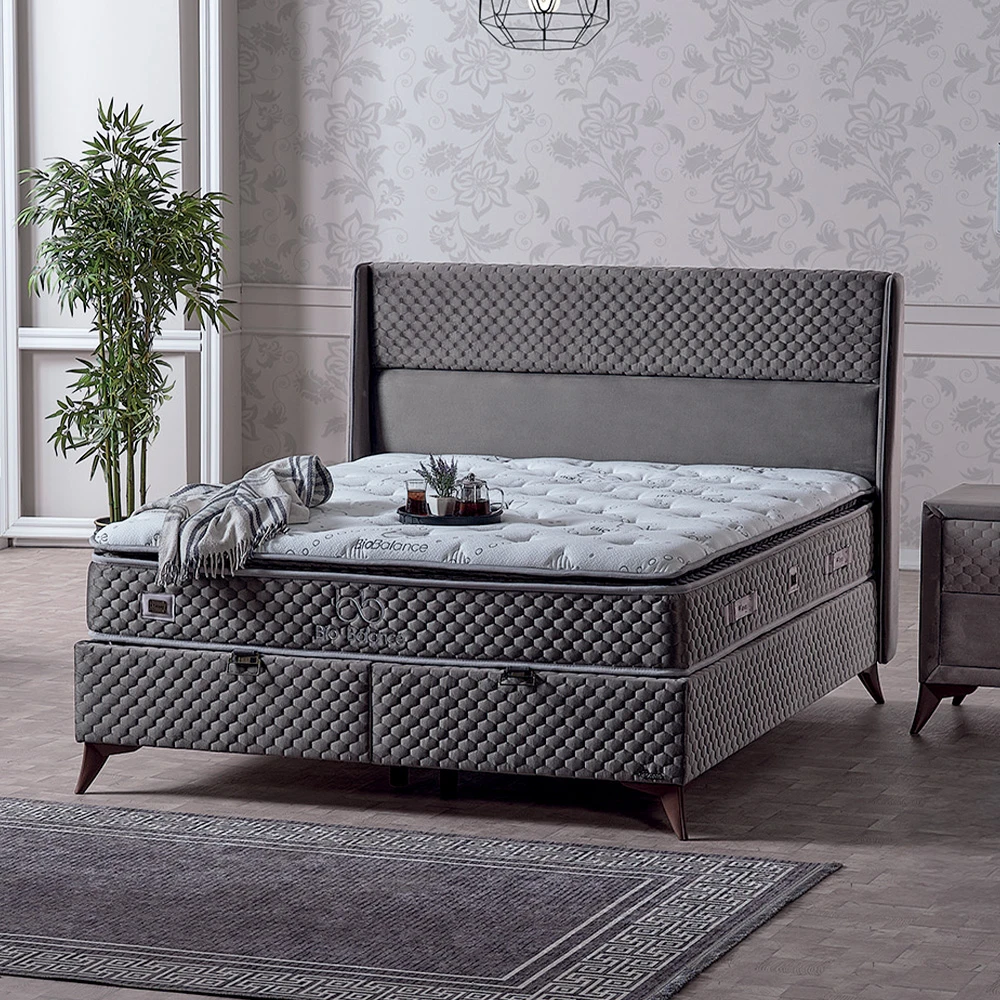 Lit coffre en tissu gris 160x200cm