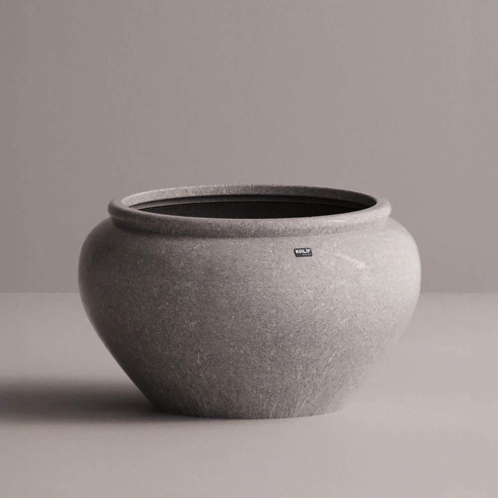 Pot de fleurs gris en béton ultra-léger - Diamètre : 100 cm, Hauteur : 60 cm