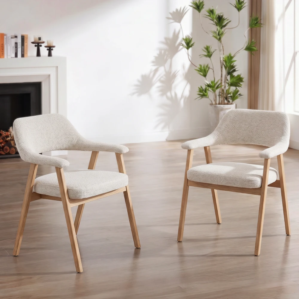 Chaise en tissu beige et chêne massif