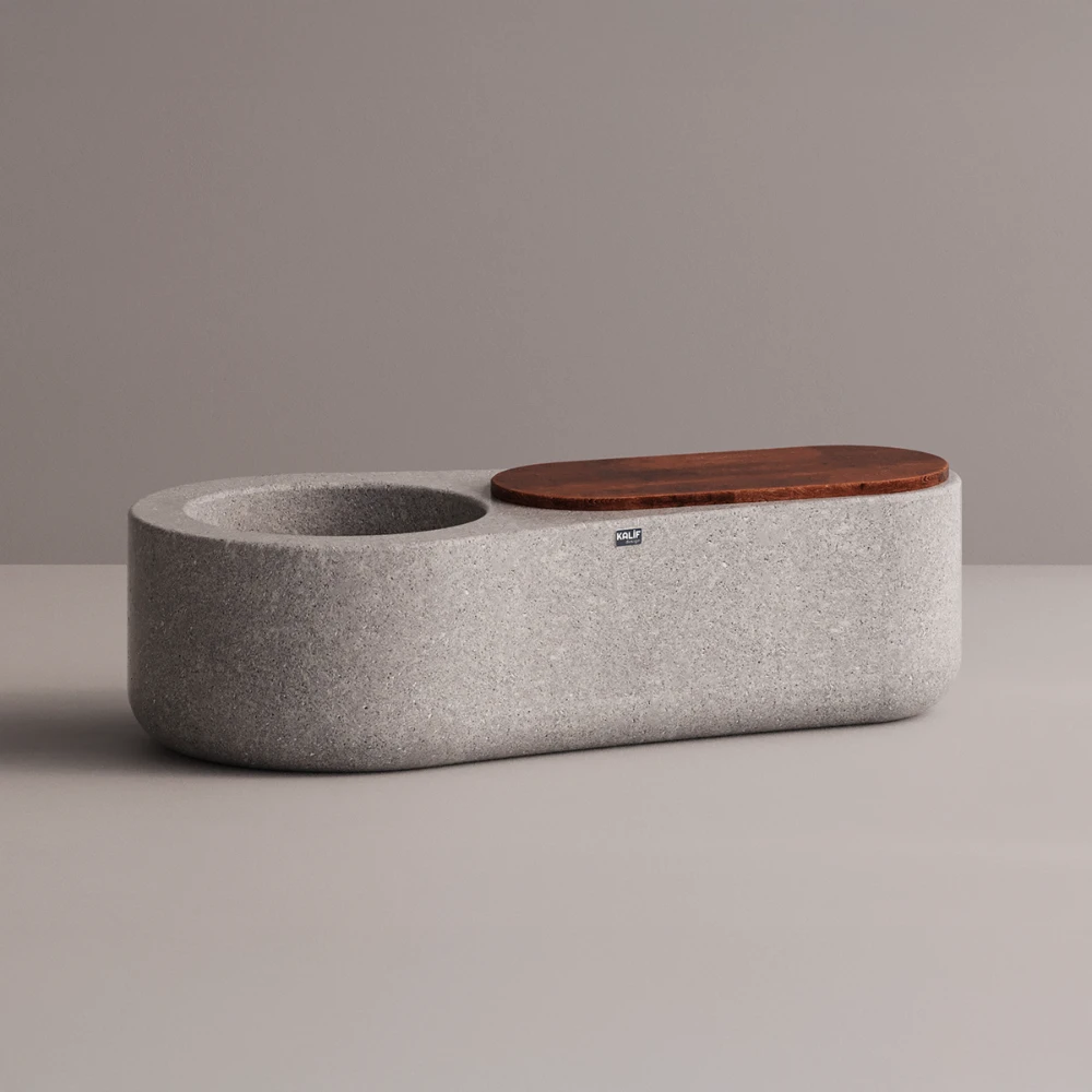 Banc gris en béton ultra-léger - 145x70 cm Hauteur : 60 cm