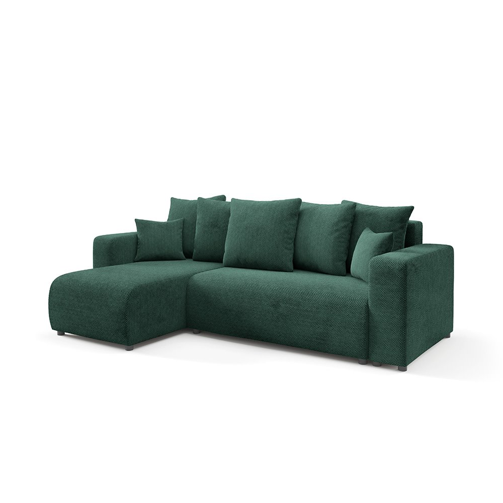 Canapé d'angle gauche convertible 4 places en tissu vert