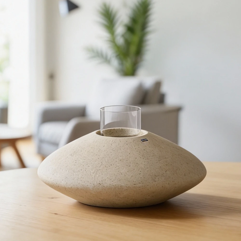 Brasero de table avec cheminée au bioéthanol - Crème