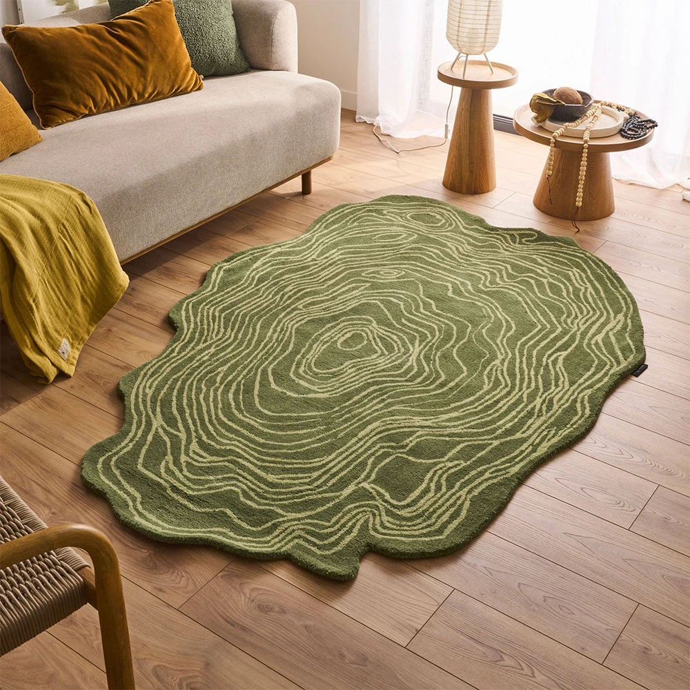 Tapis en laine en forme organique - Vert - 133x190 cm