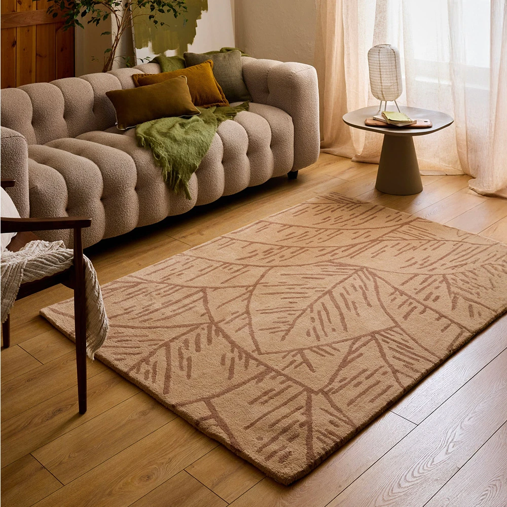 Tapis en laine feuillage - marron- 133x190 cm