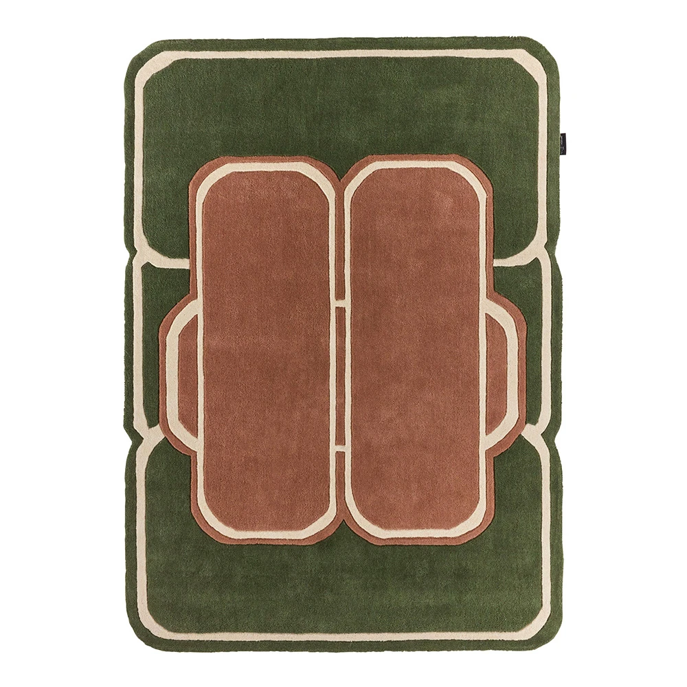 Tapis en laine vert et marron - 133x190 cm