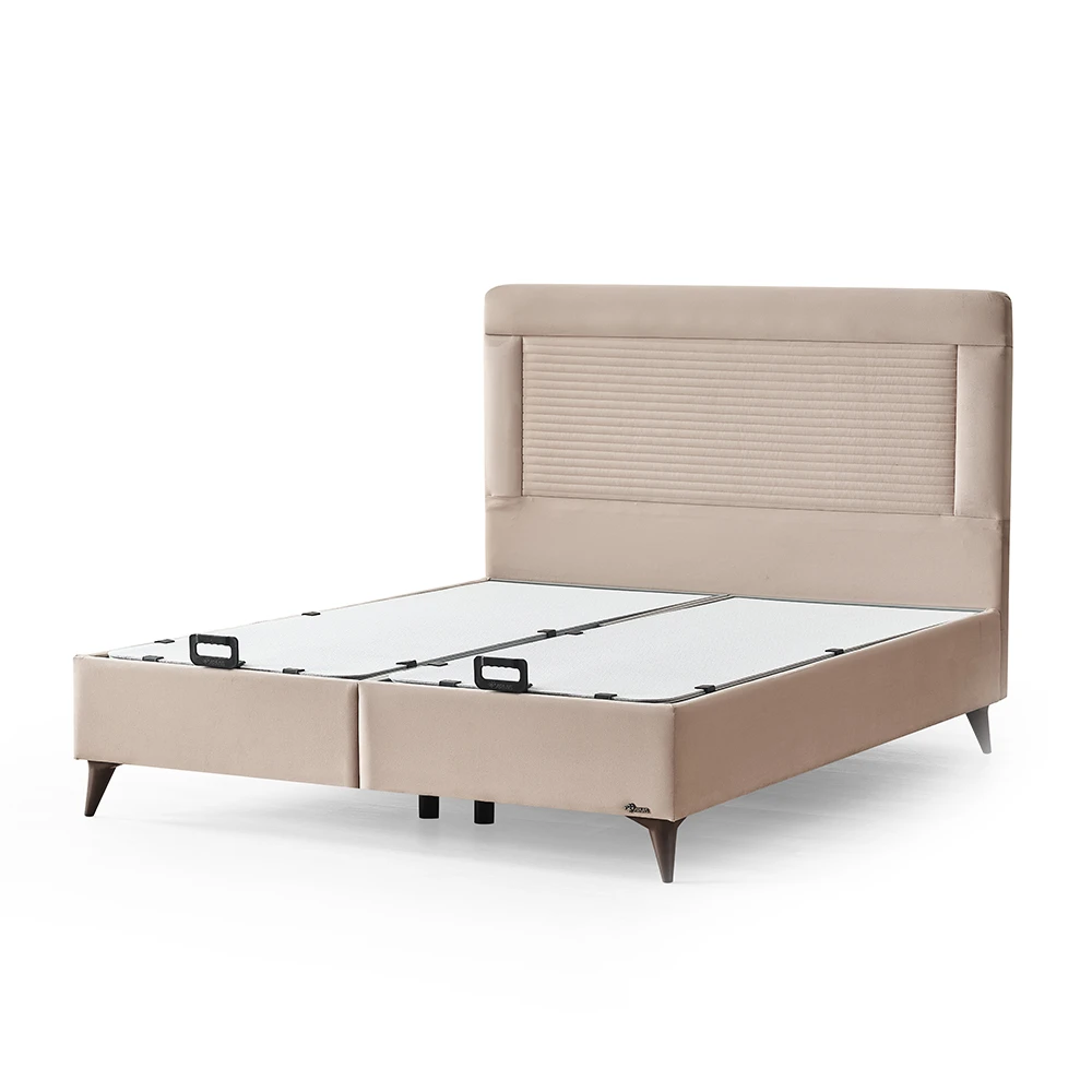 Lit coffre en tissu beige 160x200cm