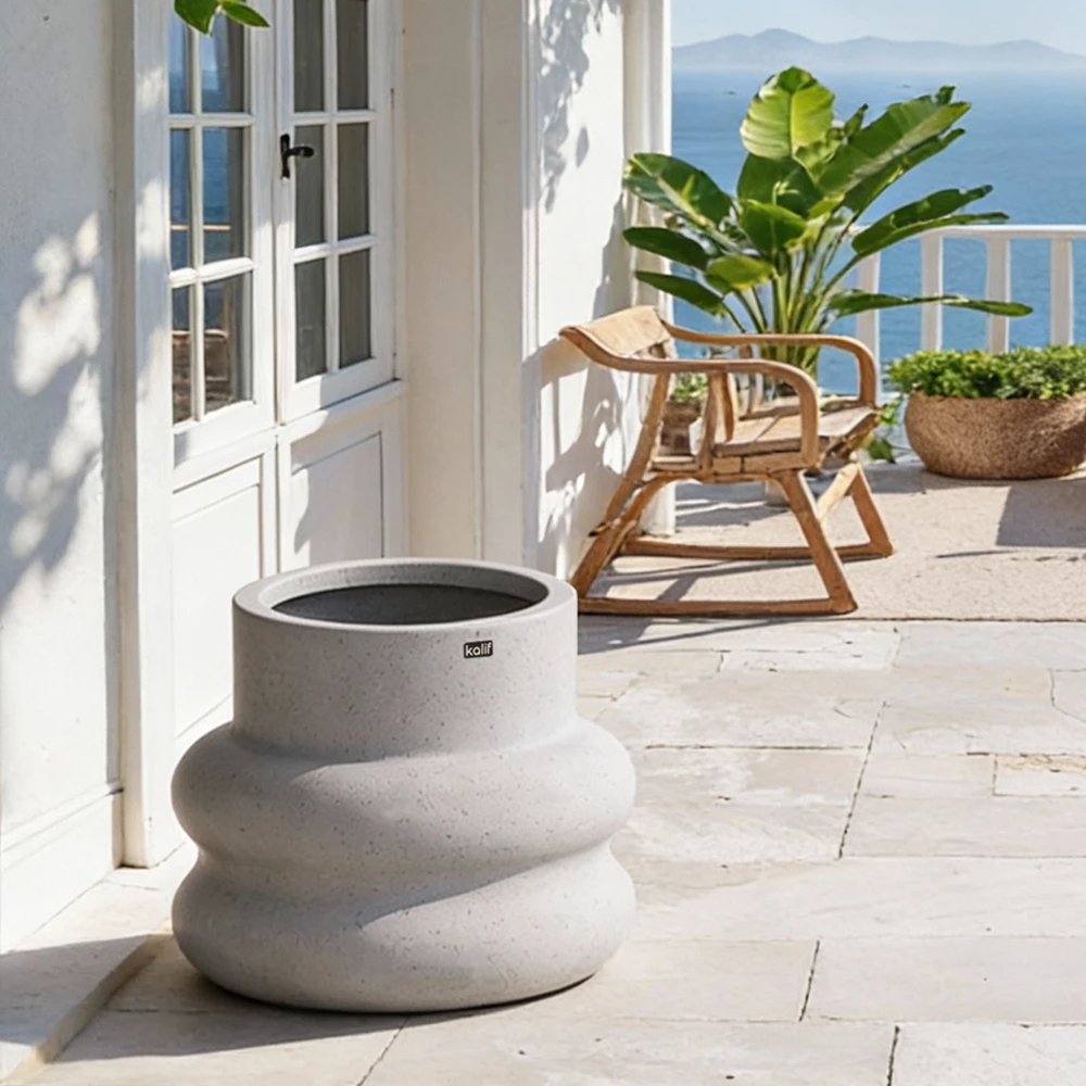 Pot de fleurs blanc en béton ultra-léger - Taille L