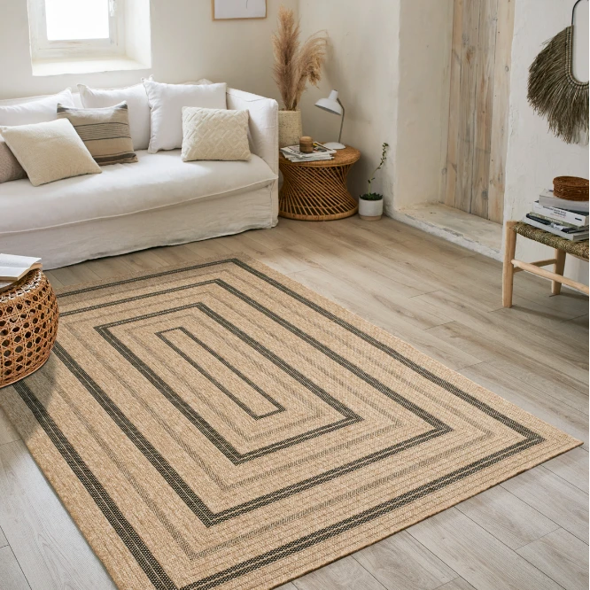 Tapis intérieur et extérieur aspect jute naturel - Noir - 160x230 cm