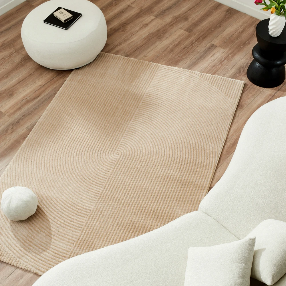 Tapis motif géométrique poils en relief beige - 160x230 cm
