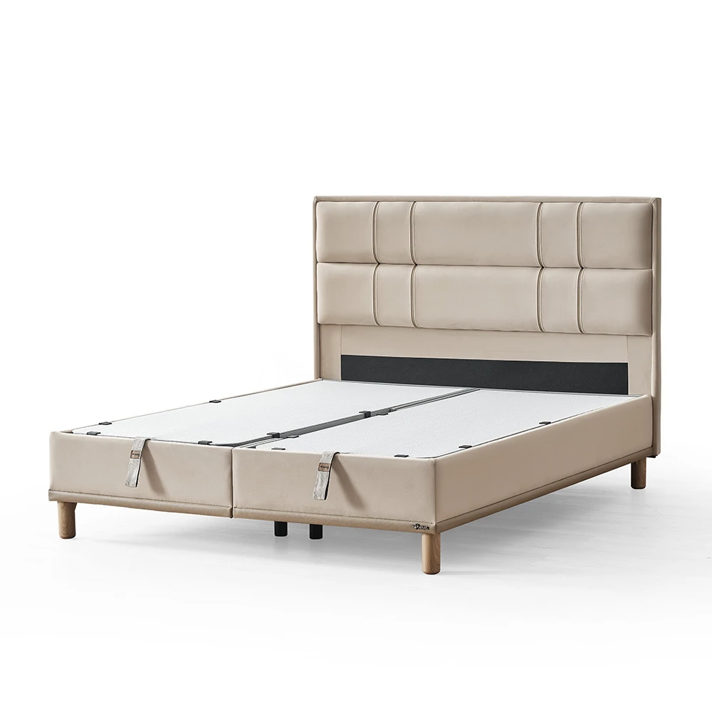 Lit coffre en velours beige 160x200cm