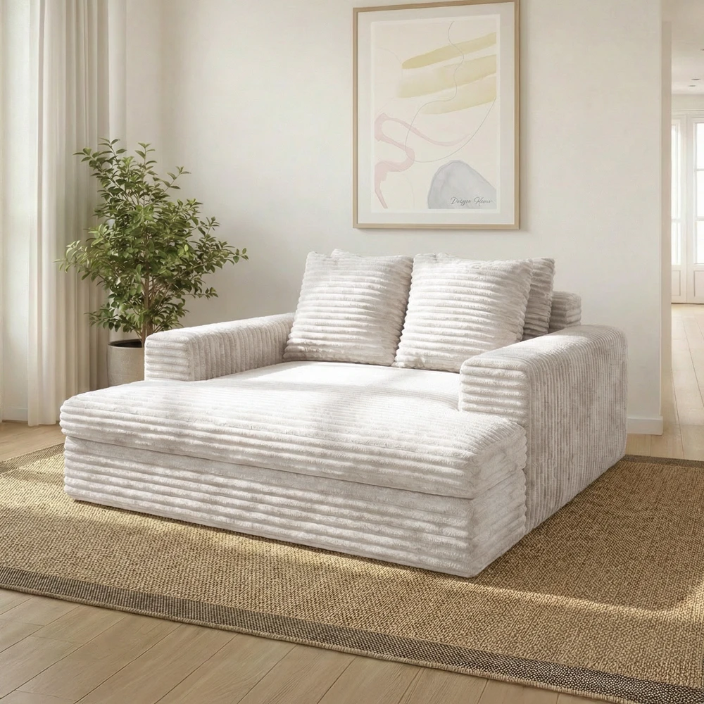 Canapé 2 places en velours côtelé épais écru
