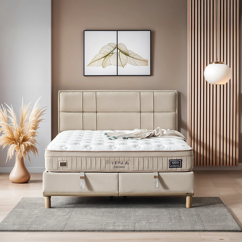 Lit coffre en velours beige 160x200cm