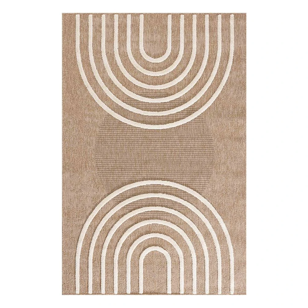 Tapis aspect jute - Motif arc-de-cercle blanc - 160x230 cm