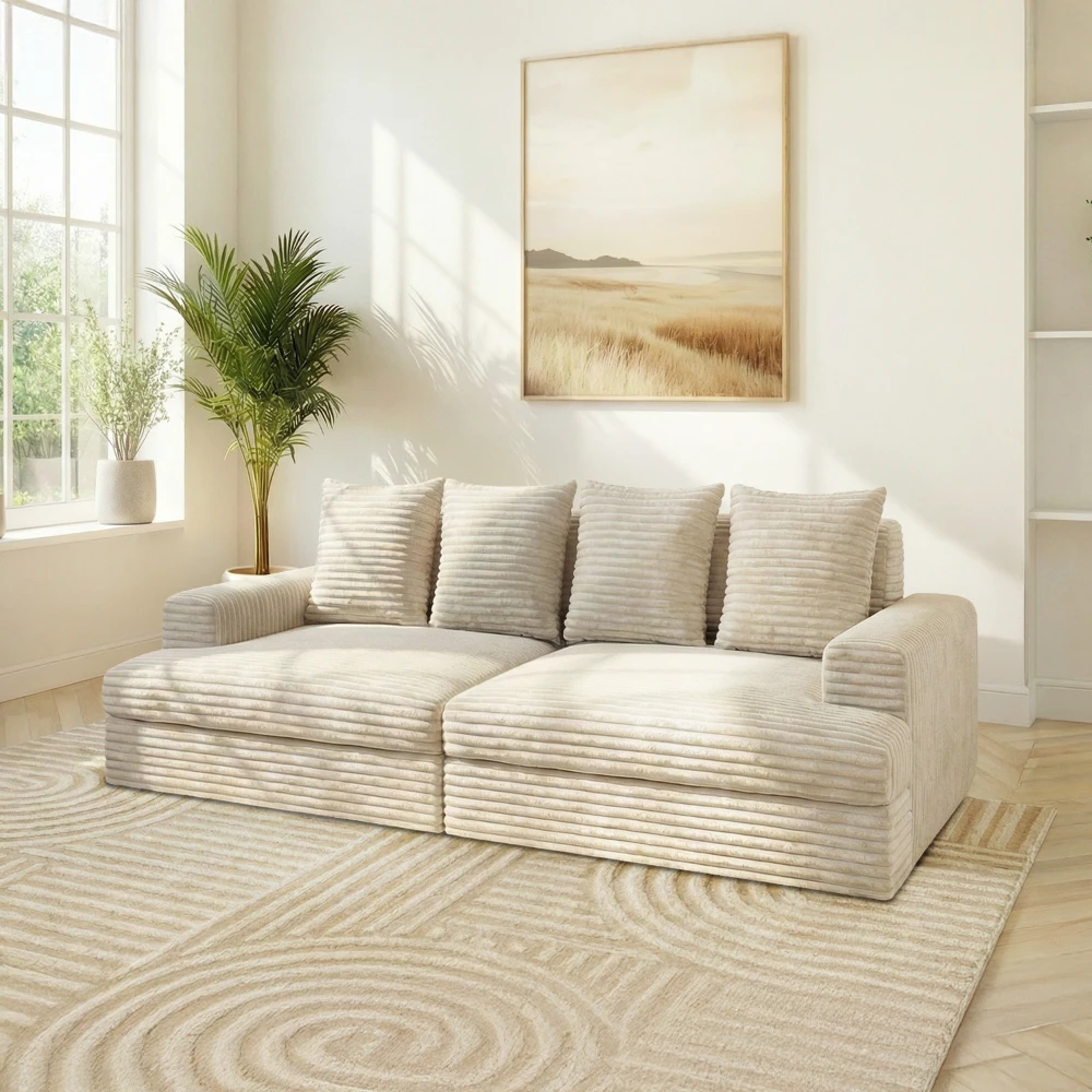 Canapé 3 places en velours côtelé épais beige