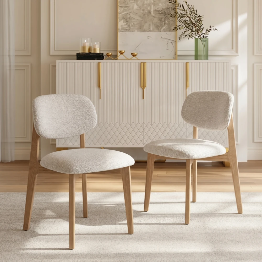 Chaise en tissu beige et chêne massif clair