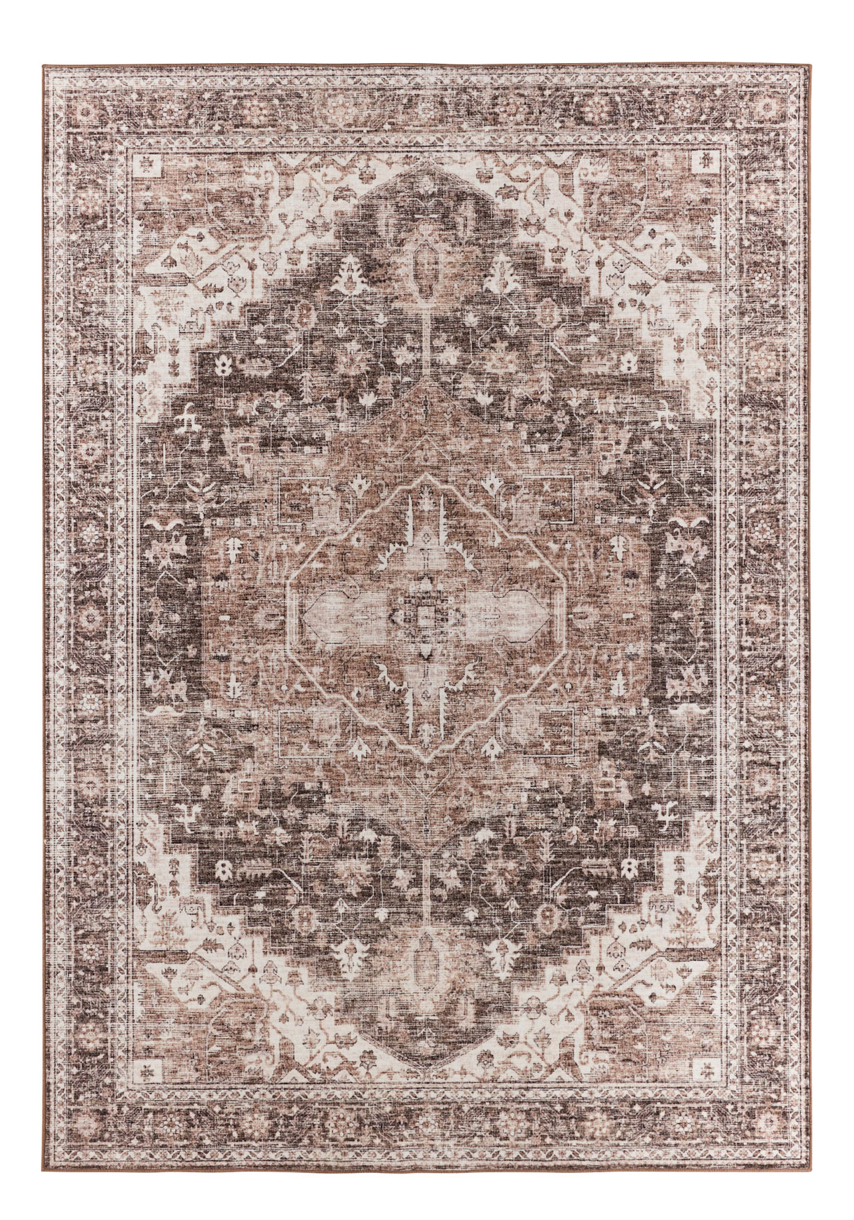 Tapis doux à poils courts motif vintage beige